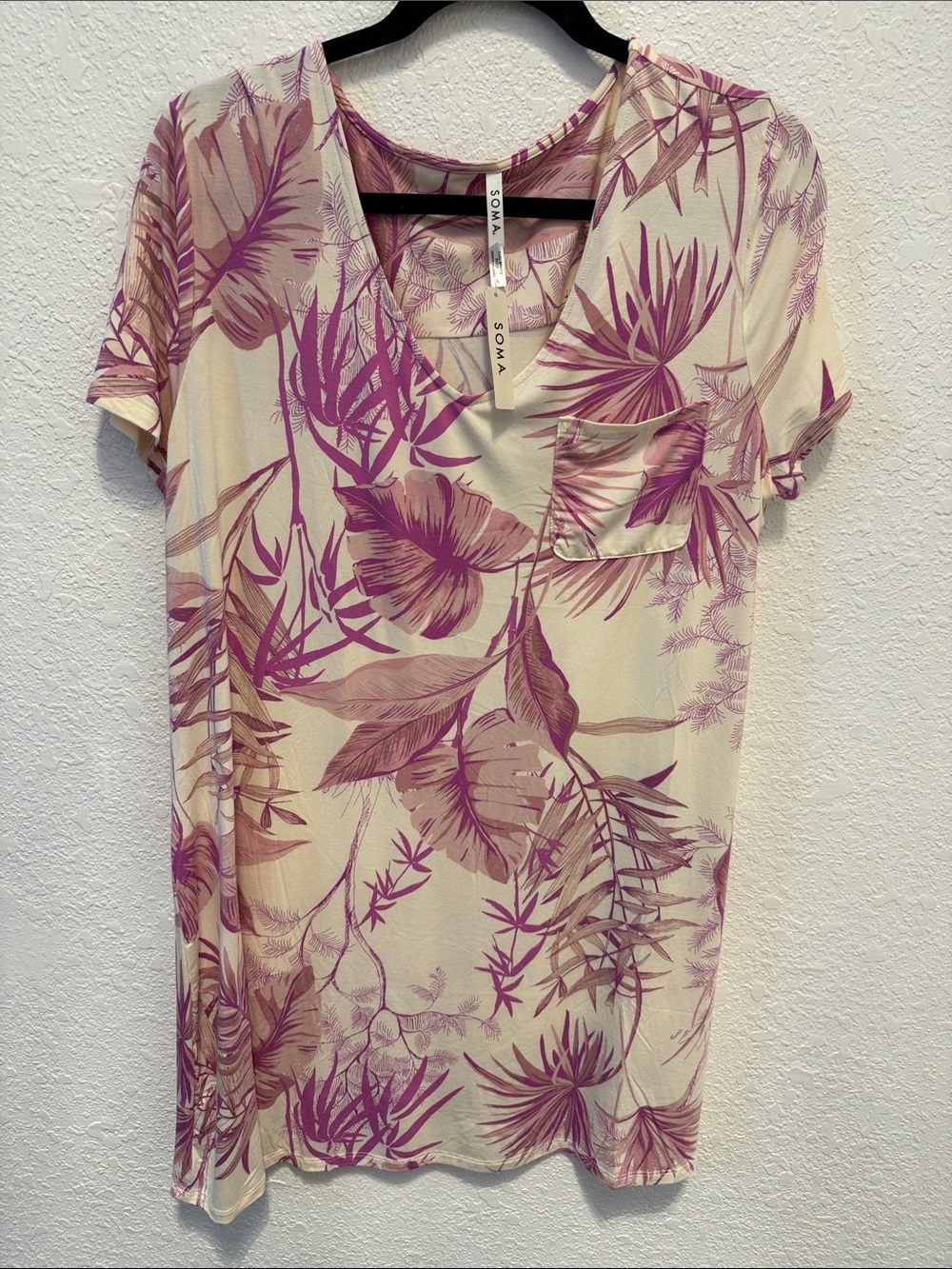 Soma Cream Tunic with Lavender Floral Print and V-Neck
